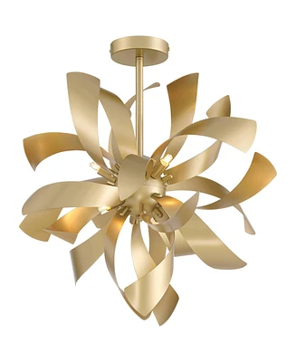 Verity 22" Modern Semi Flush-Mount Ceiling Light Fixture Kitchen Foyer Hallway Sculptural Twisted 6-Light Led Dimmable Gold Finish Metal Bedroom Bathr