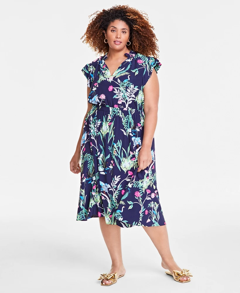 On 34th Trendy Plus Size Flutter-Sleeve Midi Dress, Exclusively at Macy's