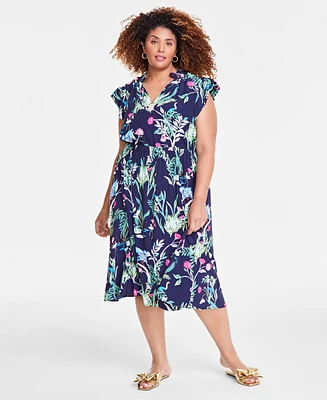 On 34th Trendy Plus Size Flutter-Sleeve Midi Dress, Exclusively at Macy's