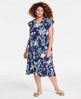 On 34th Trendy Plus Size Flutter-Sleeve Midi Dress, Exclusively at Macy's