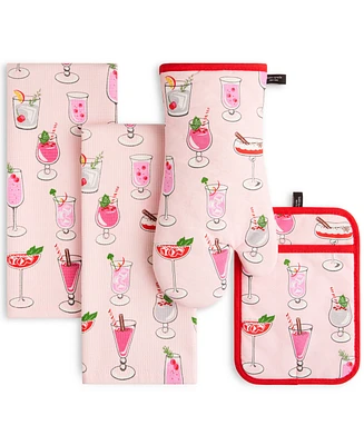 Kate Spade New York Holiday Cocktails Kitchen Towel, Oven Mitt & Potholder, Set of 4