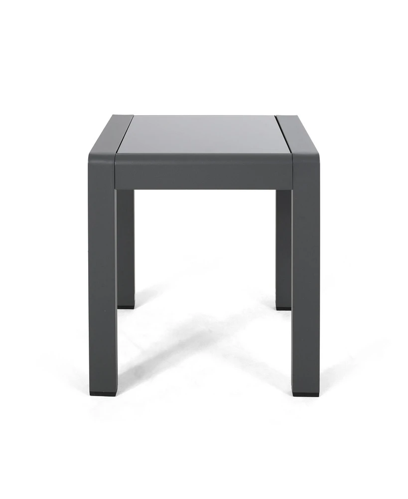 Stylish Aluminum End Table With Frosted Glass Top For Outdoor Seating