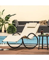 Pcs Outdoor Rocking Lounge Chair with Removable Headrest Breathable Backrest & Seat