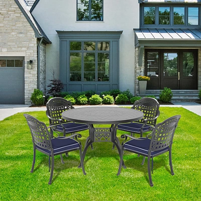Cushions In Random Colors)5-Piece Set Of Cast Aluminum Patio Furniture With Cushions