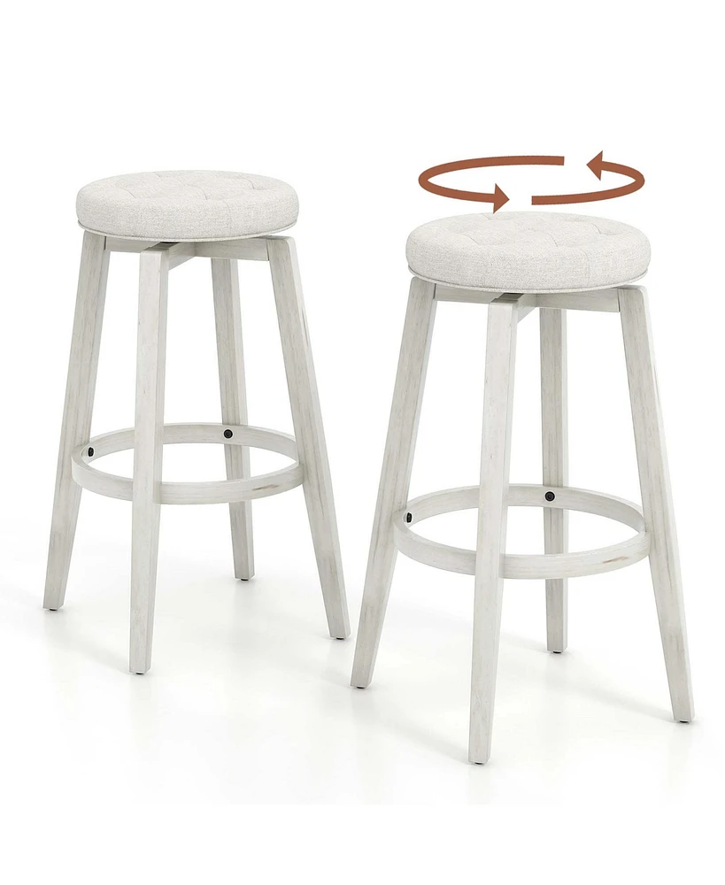 30" Swivel Bar Stool Set of 2 Upholstered Bar Height Rubber Wood Frame