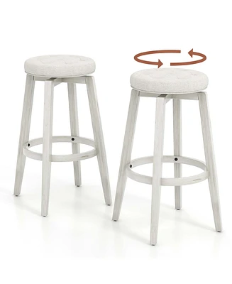 30" Swivel Bar Stool Set of 2 Upholstered Bar Height Rubber Wood Frame