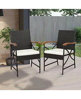 2PCS Patio Pe Wicker Dining Chairs with Soft Zippered Cushions Armchairs
