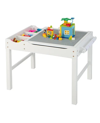 Kids Multi Activity Play Table Wooden Building Block Desk with Storage Paper Roll