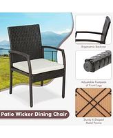 2PCS Patio Pe Wicker Dining Chairs with Soft Zippered Cushion Armchairs Backyard