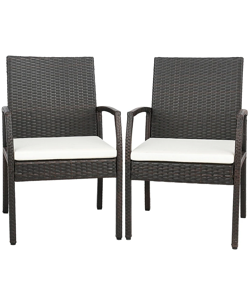 2PCS Patio Pe Wicker Dining Chairs with Soft Zippered Cushion Armchairs Backyard