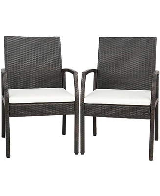 2PCS Patio Pe Wicker Dining Chairs with Soft Zippered Cushion Armchairs Backyard