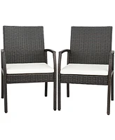 2PCS Patio Pe Wicker Dining Chairs with Soft Zippered Cushion Armchairs Backyard
