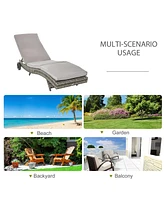 Chaise Lounge Pool Chair, Outdoor Pe Rattan Cushioned Patio Sun Lounger w/ 5-Level Adjustable Backrest & Wheels for Easy Movement, Wicker, Gray
