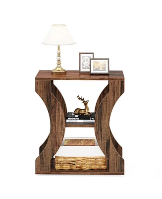 Tribesigns 24" Farmhouse End Table, 3-Tier Side Table with Storage Shelves, Industrial Wood Accent Table, Nightstand Bedside Table for Living Room, Be