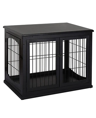 Dog Crate Furniture, Small Dog Cage End Table with Two Opening Sides, Lockable Door, Puppy Kennel Indoor, Cute and Decorative, Black