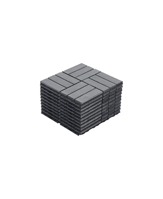 10 Pcs Interlocking Deck Tiles Checker Pattern, 12" x 12" Light Gray Square Acacia Hardwood Outdoor Flooring for Patio, Bancony, Pool Side,.