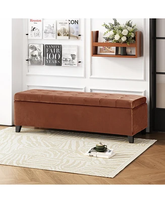 Luxurious Velvet Ottoman with Lift-Top Storage and Waffle Stitching