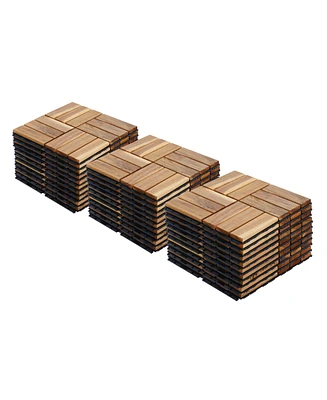 30 Pcs Interlocking Deck Tiles Checker Pattern, 12" x 12" Square Yellow Acacia Hardwood Outdoor Flooring for Patio, Bancony, Pool Side,...