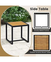 Costway 3 Pcs Patio Conversation Set with Coffee Table Solid Acacia Wood Armrests Tabletop