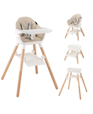 Costway Toddler 6-in-1 Convertible Wooden Highchair Feeding Chair with Removable Tray