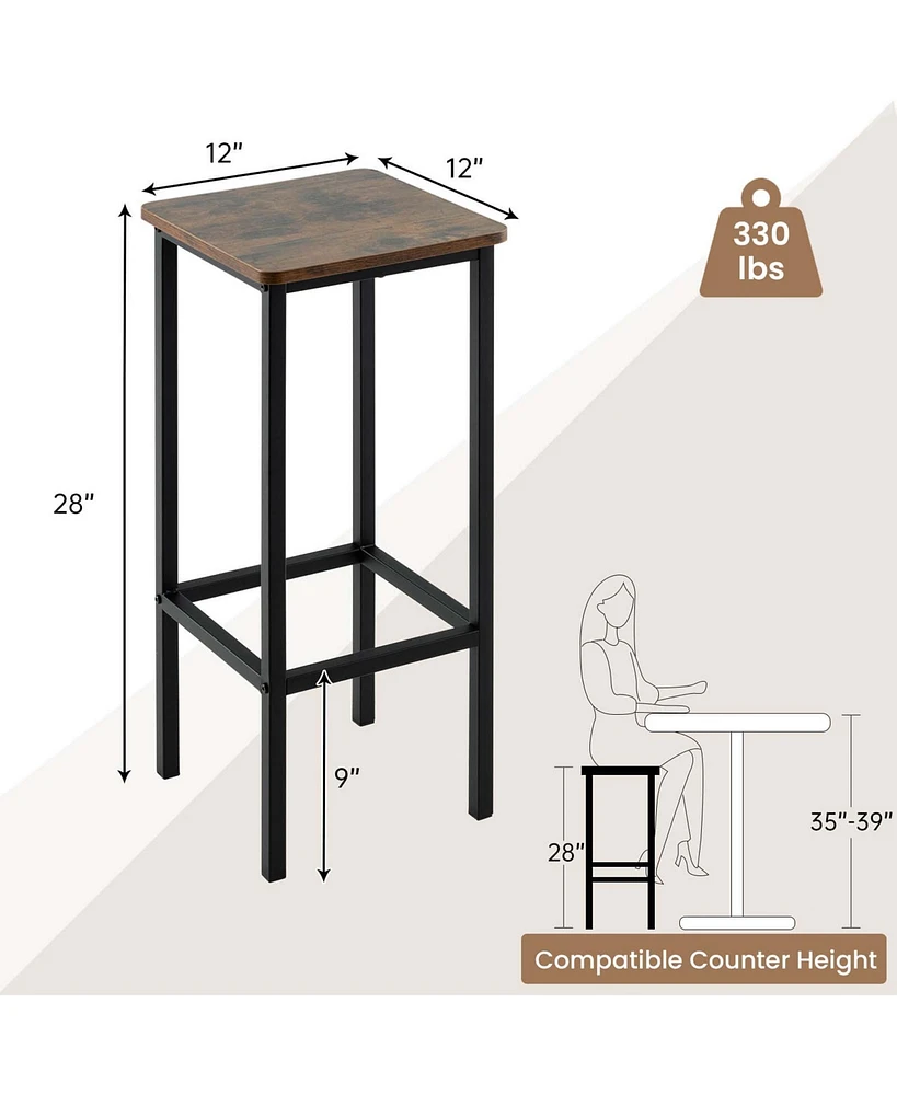 28" Bar Stools Set of 4 Backless Dining Stools with Footrest Sturdy Metal Frame