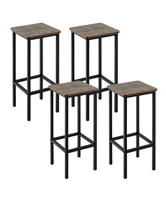 28" Bar Stools Set of 4 Backless Dining Stools with Footrest Sturdy Metal Frame