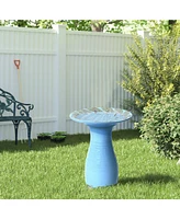 LuxenHome Powder Blue Vintage Spiral Ceramic 20-In Tall Birdbath