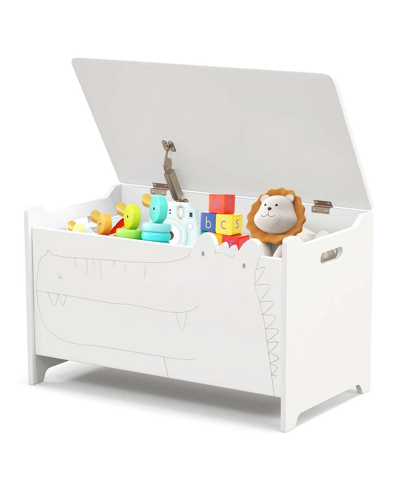 Kids Toy Box w/Safety Hinge Wood Storage Chest Flip-Top Storage Organizer