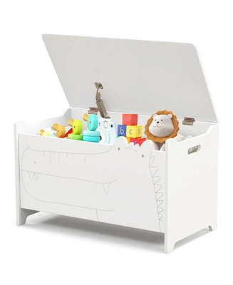 Kids Toy Box w/Safety Hinge Wood Storage Chest Flip-Top Storage Organizer