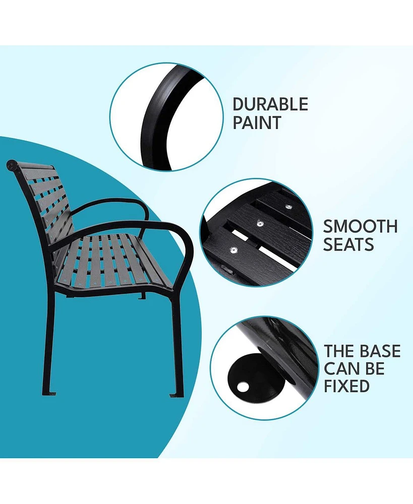 45.7in. Patio Bench Black Steel and Wpc