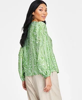 I.n.c. International Concepts Women's Printed Keyhole Blouse, Exclusively at Macy's