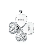 Bling Jewelry Four Way Multiple Photo Heart Lockets Hold Pictures Silver Locket Necklace 1.2 Inch