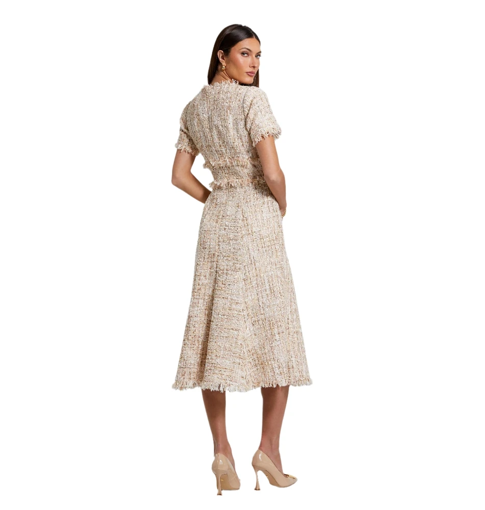 Mac Duggal Women's Boucle Short Sleeve A Line Midi Dress