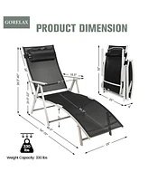 Inolait Adjustable Outdoor Lightweight Folding Chaise Lounge Chair with Pillow