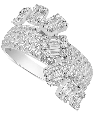 Diamond Round & Baguette Crossover Statement Ring (3/4 ct. tw) 14k White or Yellow Gold