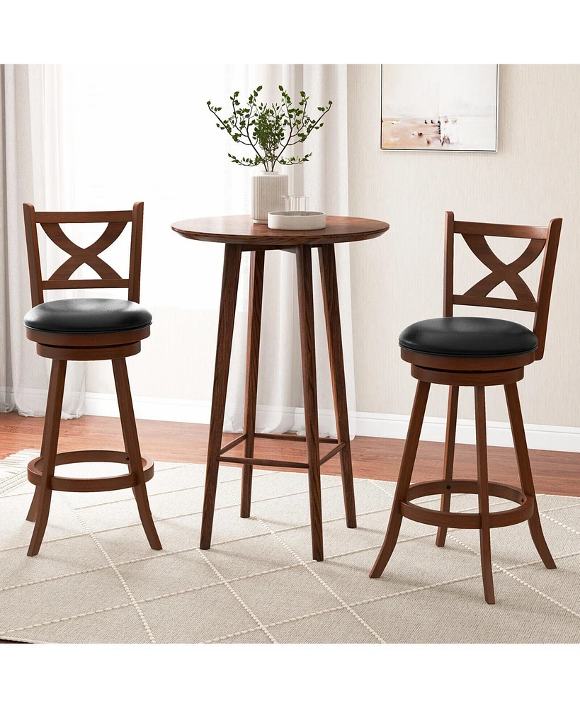 Sugift 2 Pieces Classic Counter Height Swivel Bar Stool Set with X-shaped Open Back