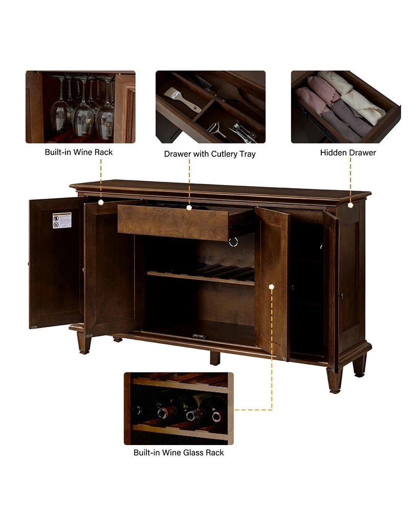 Hulala Home Rory Traditional 58" Wide Sideboard with Wine Bottle Storage with Adjustable Shelves