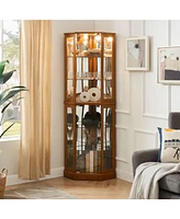 Slickblue 6-Shelf Corner Curio Display Cabinet with Lights and Mirrors