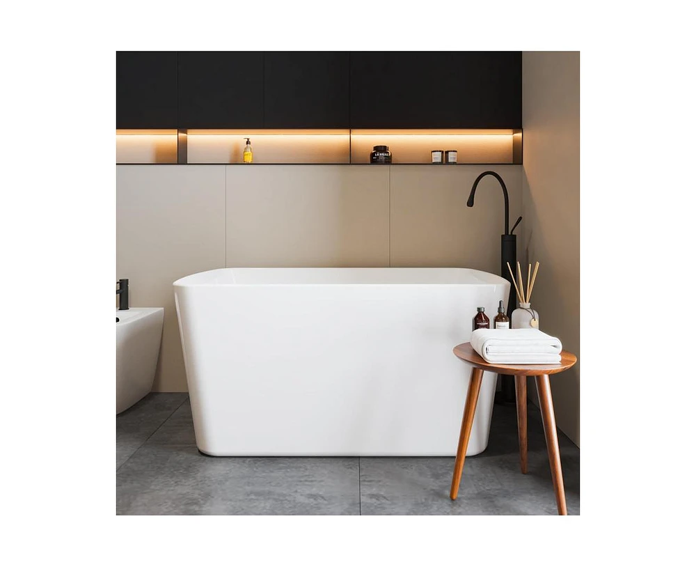 gaomon 49"Acrylic Freestanding Bathtub，Square Shape Janpanese Soaking Tub with Seat Desgin,Modern Soaking Bathtub with Toe-tap Chrome Right Dra