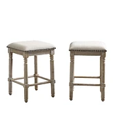 Wood Upholstered Swivel Counter Height Stool, Set of 2, Tan