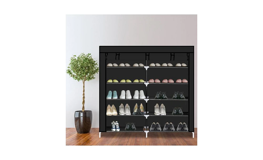 Slickblue 7-Tier Portable Shoe Rack with Fabric Cover for Organized Storage and Closet Organization
