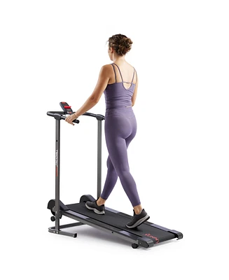 Sunny Health & Fitness Smart Manual Walking Treadmill, 300 Lb Weight Capacity, Non-Electric, Compact & Foldable, Digital Monitor, Bluetooth Connection