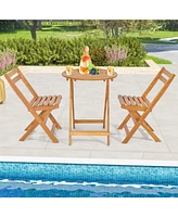Sugift 3 Pieces Folding Patio Bistro Set with Slatted Tabletop