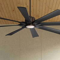 60" Defender Modern Indoor Outdoor Ceiling Fan 8 Blade Led Light Remote Control Oil Rubbed Bronze Finish Black Blades Bedroom Patio Living Room D