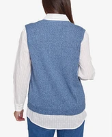 Alfred Dunner Women's Lake Victoria Collared Vest Two in One Sweater