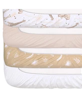 The Peanutshell Caramel Safari Cotton Jersey 4 Pack Fitted Crib Sheets