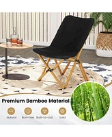Bamboo Butterfly Folding Chair Set of 2 with Storage Pocket 330 Lbs Capacity