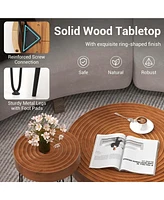 Farmhouse Round CoffeeTable Set of 2 End Table Natural Finish for Living Room