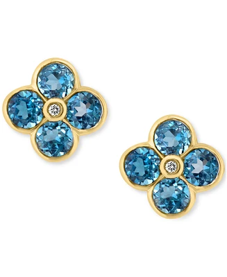 Effy London Blue Topaz (2-5/8 ct. t.w.) & Diamond Accent Flower Stud Earrings 14k Yellow Gold (Also Citrine)