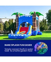 HeroKiddo Ocean Shark Commercial Grade Bounce House Water Slide with Splash Pool for Kids and Adults (with Blower), Basketball Hoop, Outdoor Indoor, W